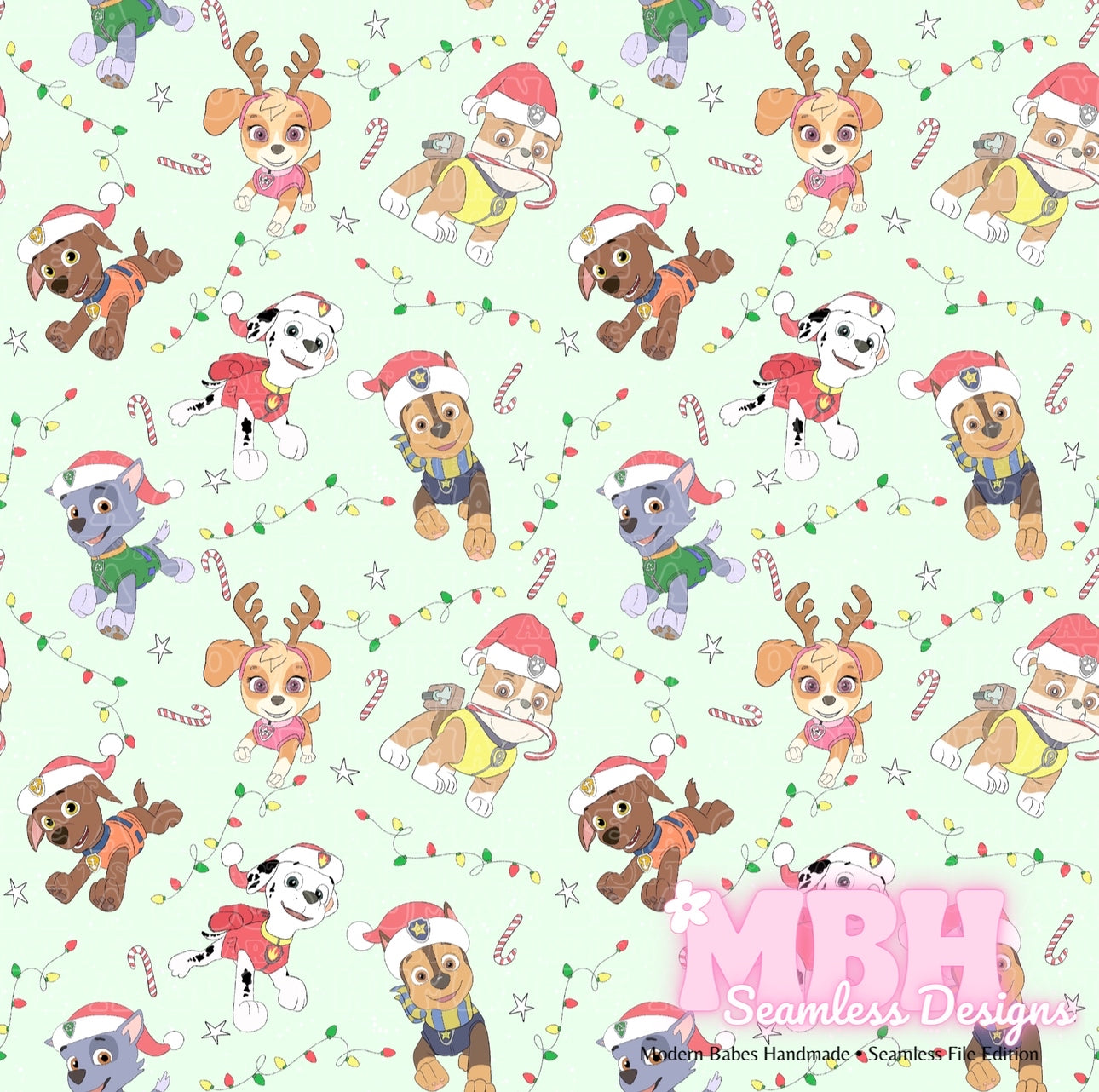 Paw Patrol Holiday Lights Seamless Pattern