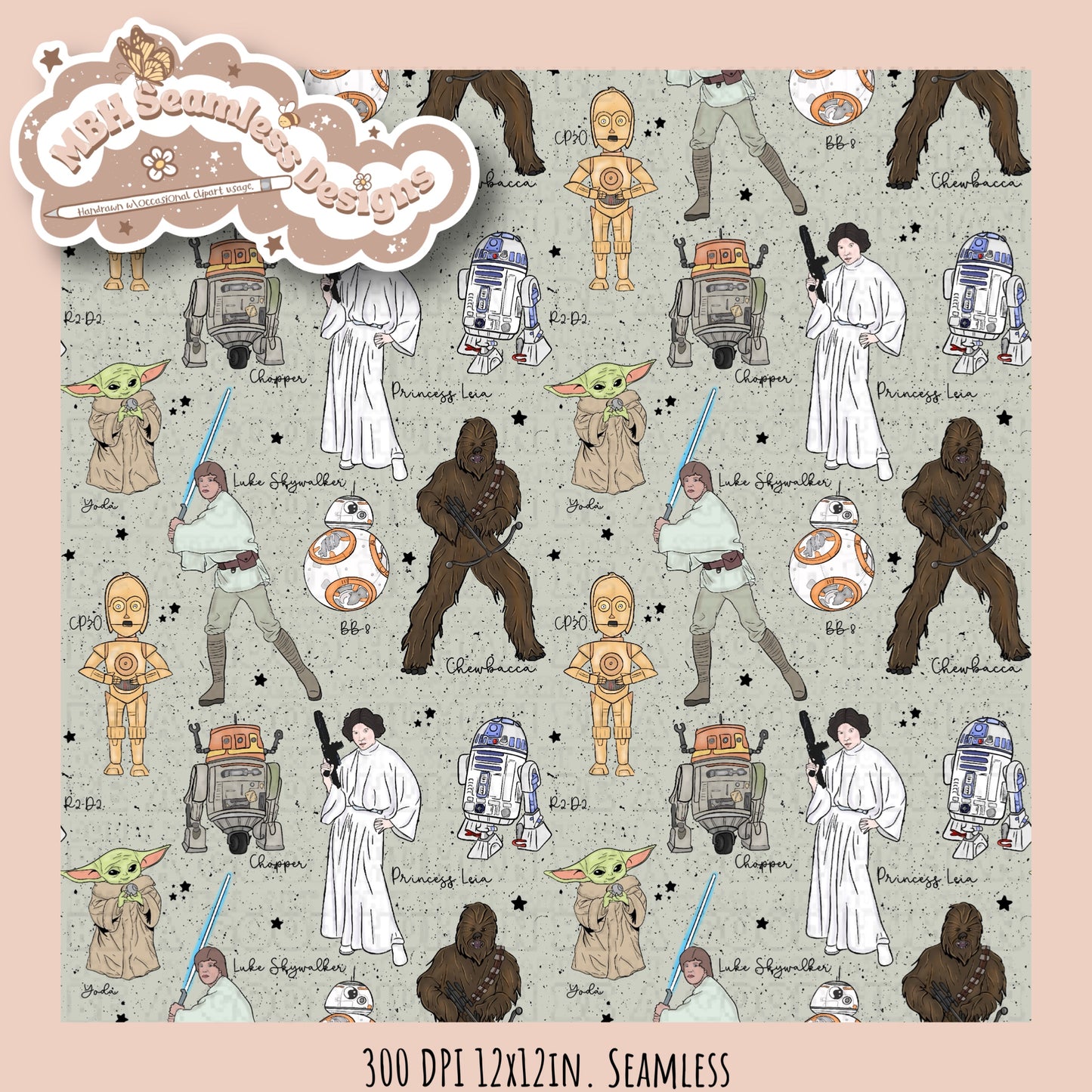 Star Wars Names Seamless Pattern MULTIPLE COLORWAYS