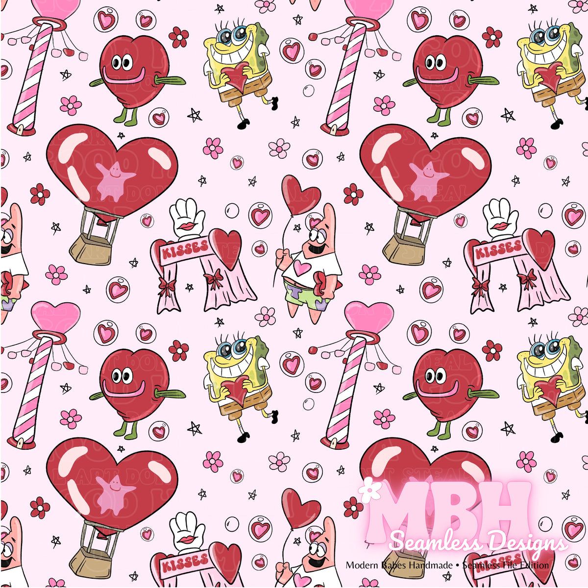 Valentimes Sponge Spongebob Valentine’s Day Carnival Seamless Pattern – MBH Seamless Designs