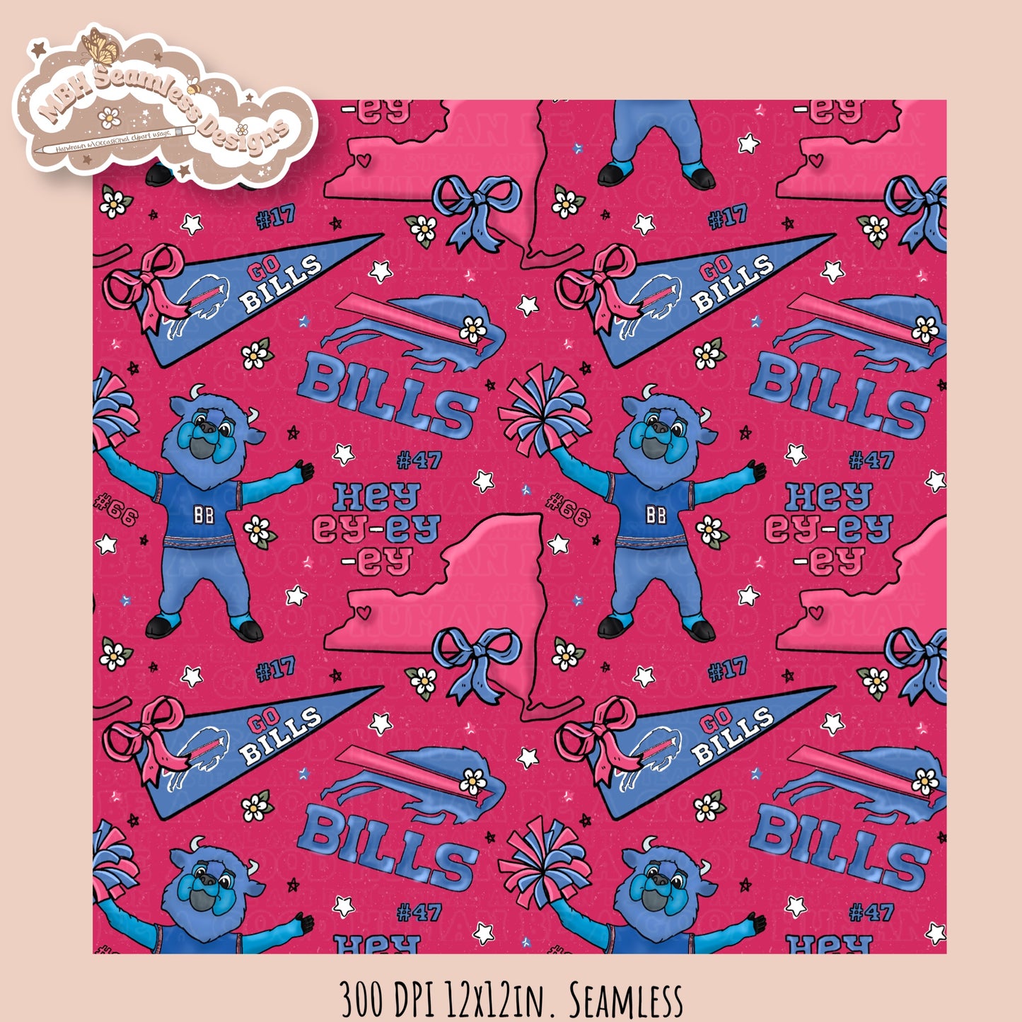 Bills x Daisies Football Seamless Pattern // Assorted Colorways