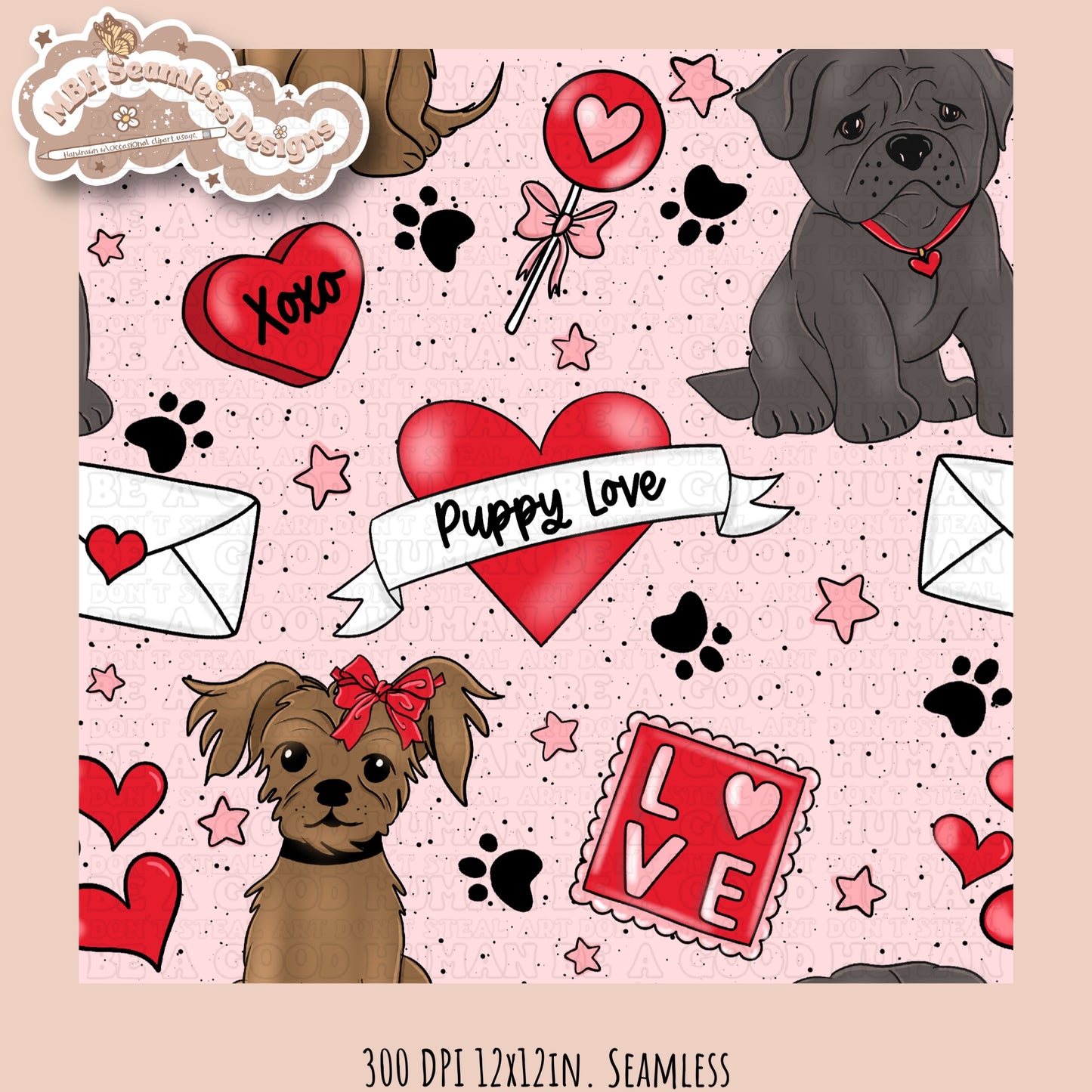 Puppy Love Valentine Seamless Pattern Multiple Colorway Options