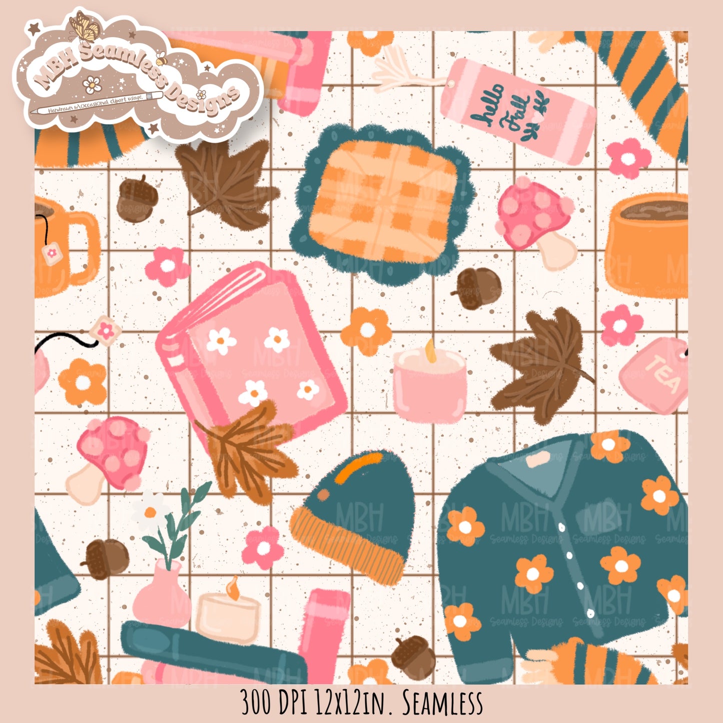 Cozy Fall Seamless Pattern•PNG•Multiple Colorways