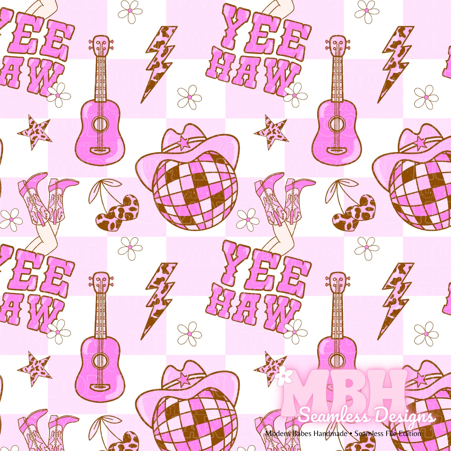 Pink Disco Cowgirl Seamless Pattern & PNG