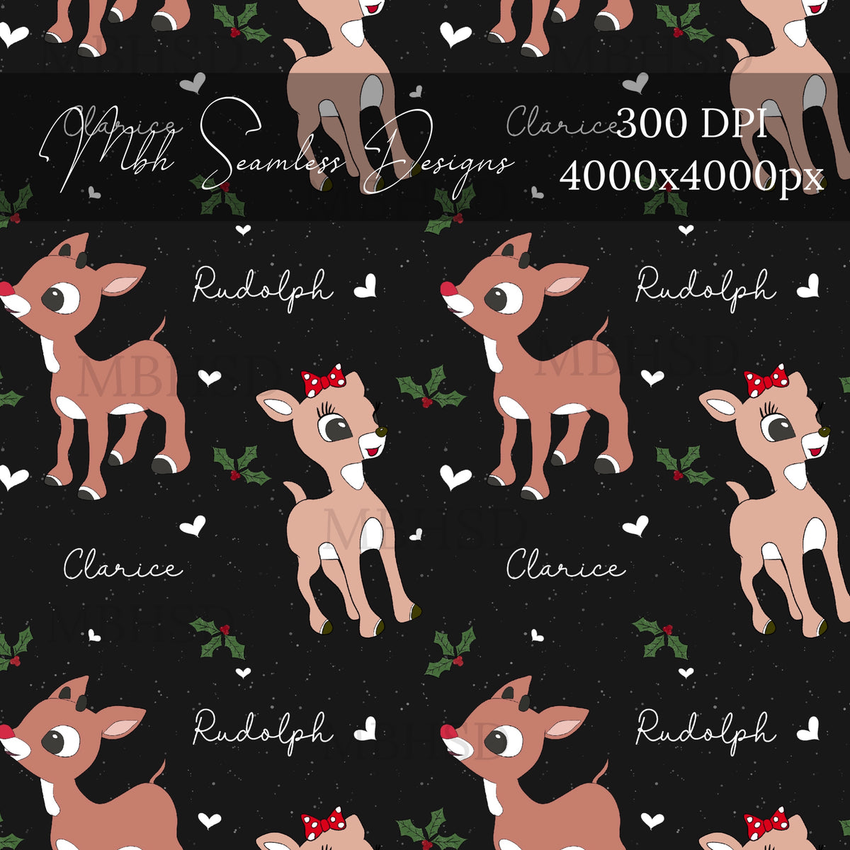 Clarice Rudolph Vector Rudolph Clarice Seamless Pattern – MBH Seamless Designs
