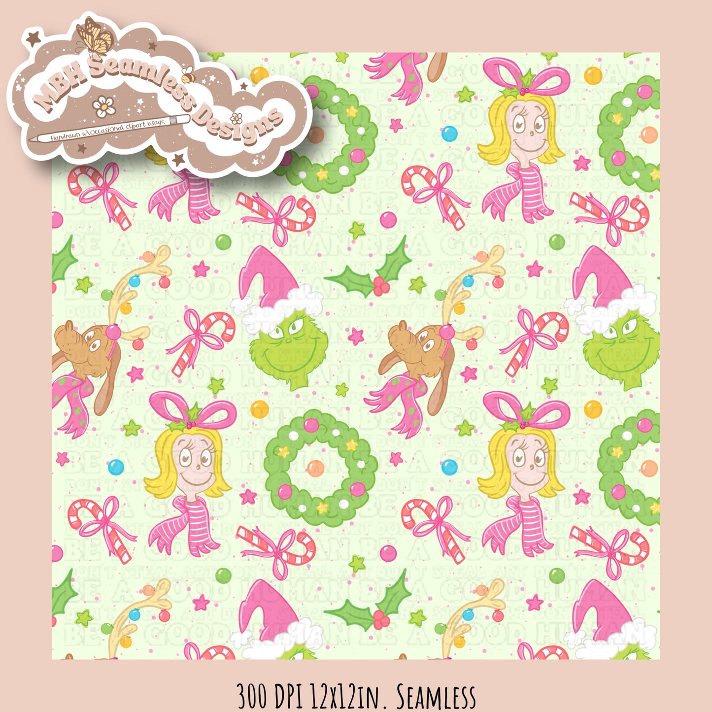 Pink Grumpy Guy Seamless Pattern MULTIPLE COLORWAYS