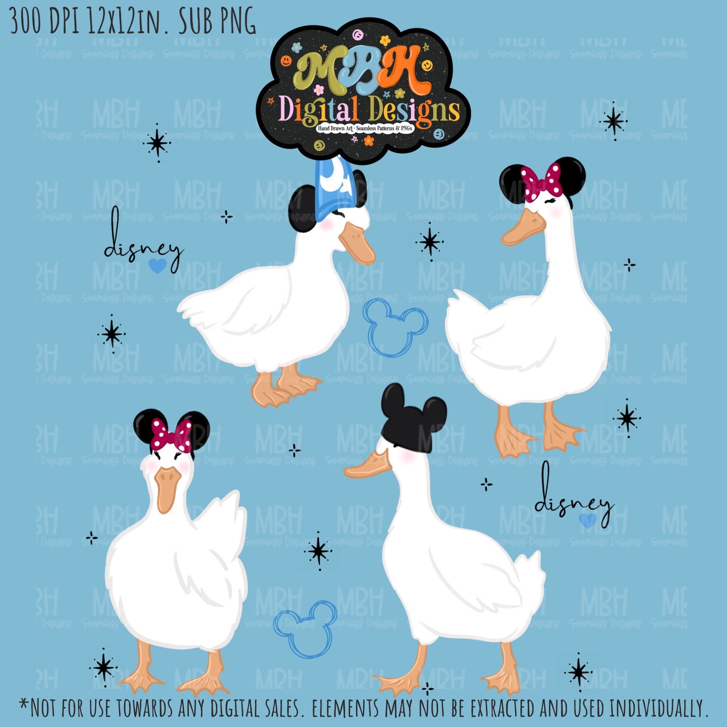 Park Ducks Seamless Pattern // PNG // MULTIPLE COLORWAYS