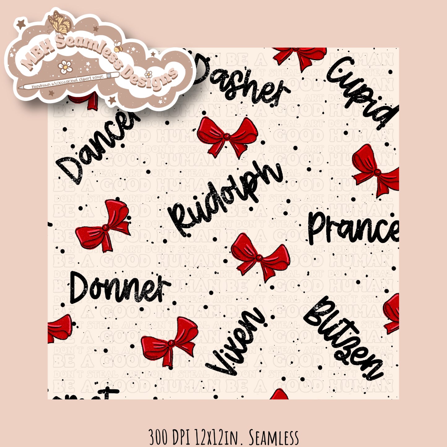 Coquette Reindeer Names Seamless Pattern MULTIPLE COLORWAYS