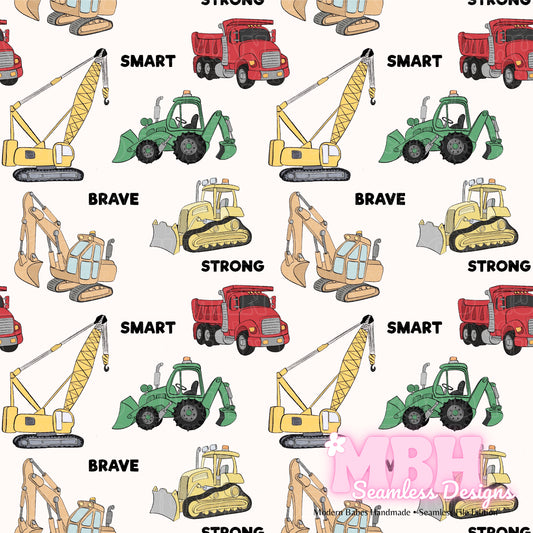 Ivory Construction Vehicles Seamless Pattern