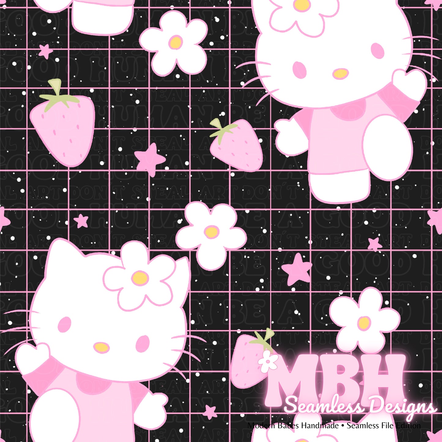 Pink Hello Kitty GRID Seamless Pattern MULTIPLE COLORWAYS