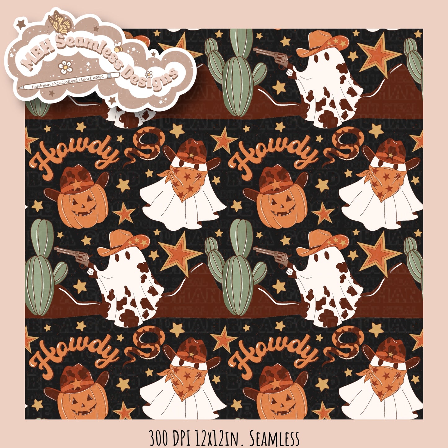 Howdy Western Ghosts Seamless Pattern MULTIPLE COLORWAYS