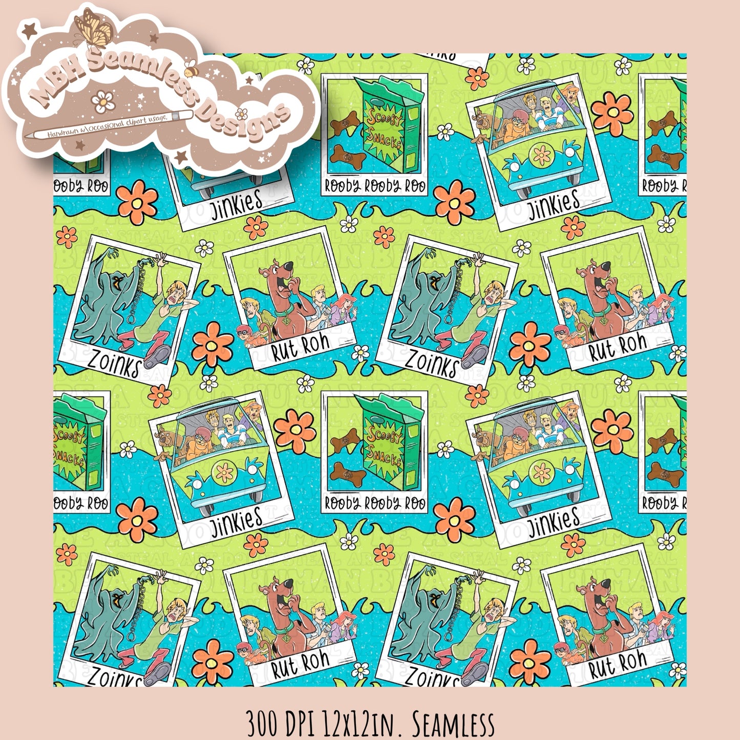 Floral Scooby Polaroids & COORD Seamless Pattern MULTIPLE COLORWAYS