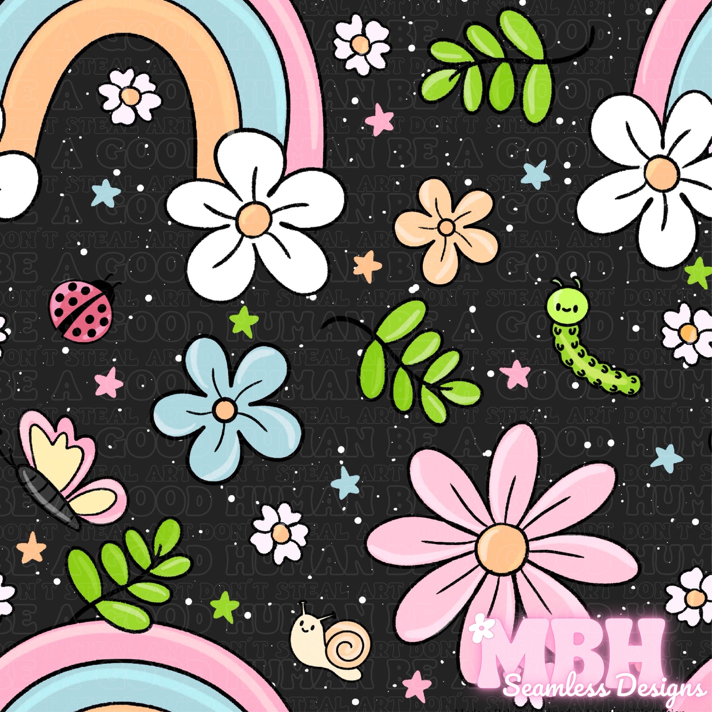 Rainbow Floral Bugs Seamless Pattern MULTIPLE COLORWAYS