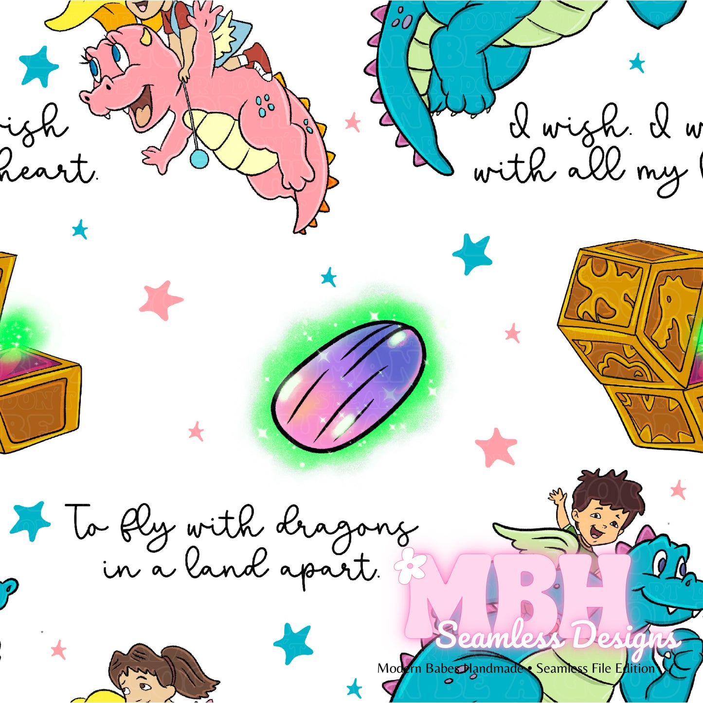 Dragon Tales Lryics Seamless Pattern MULTIPLE COLORWAYS