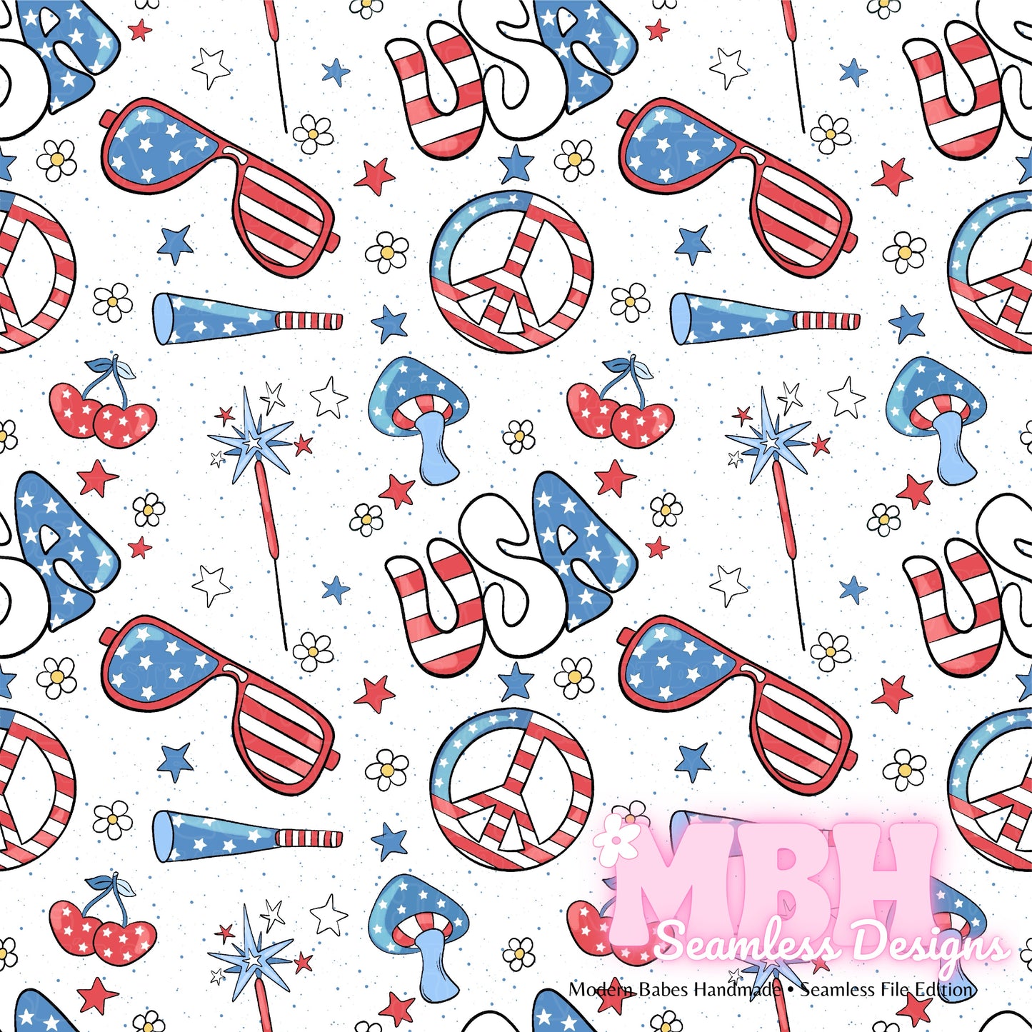 Groovy USA Seamless Pattern MULTIPLE COLORWAYS