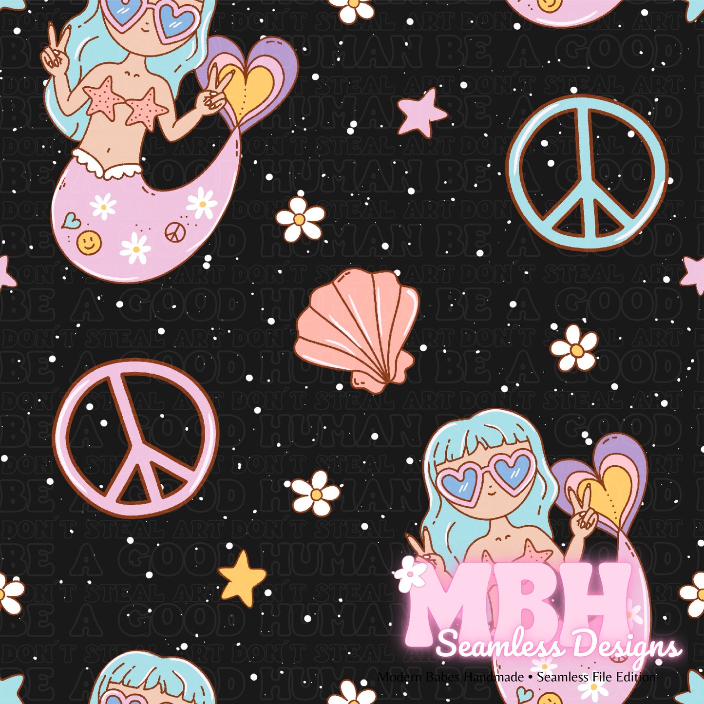 Groovy Mermaid Seamless Pattern MULTIPLE COLORWAYS