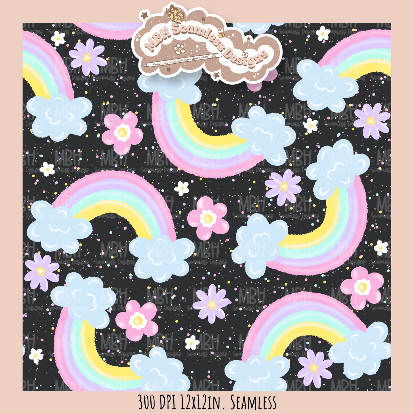 Pastel Rainbow Floral Seamless Pattern • Multiple Colorway Options