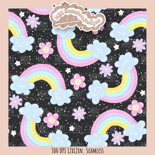 Pastel Rainbow Floral Seamless Pattern • Multiple Colorway Options