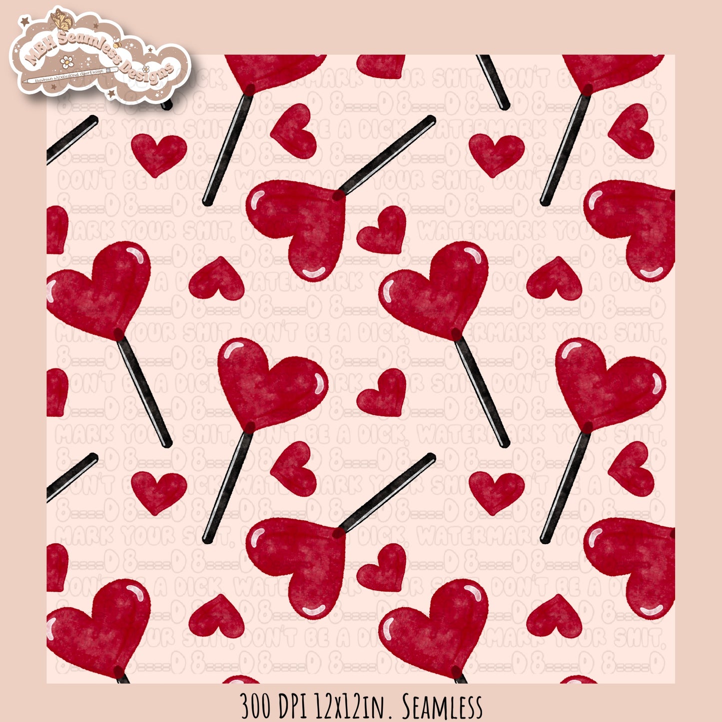 Watercolor Heart Pops Seamless Pattern MULTIPLE COLORWAYS