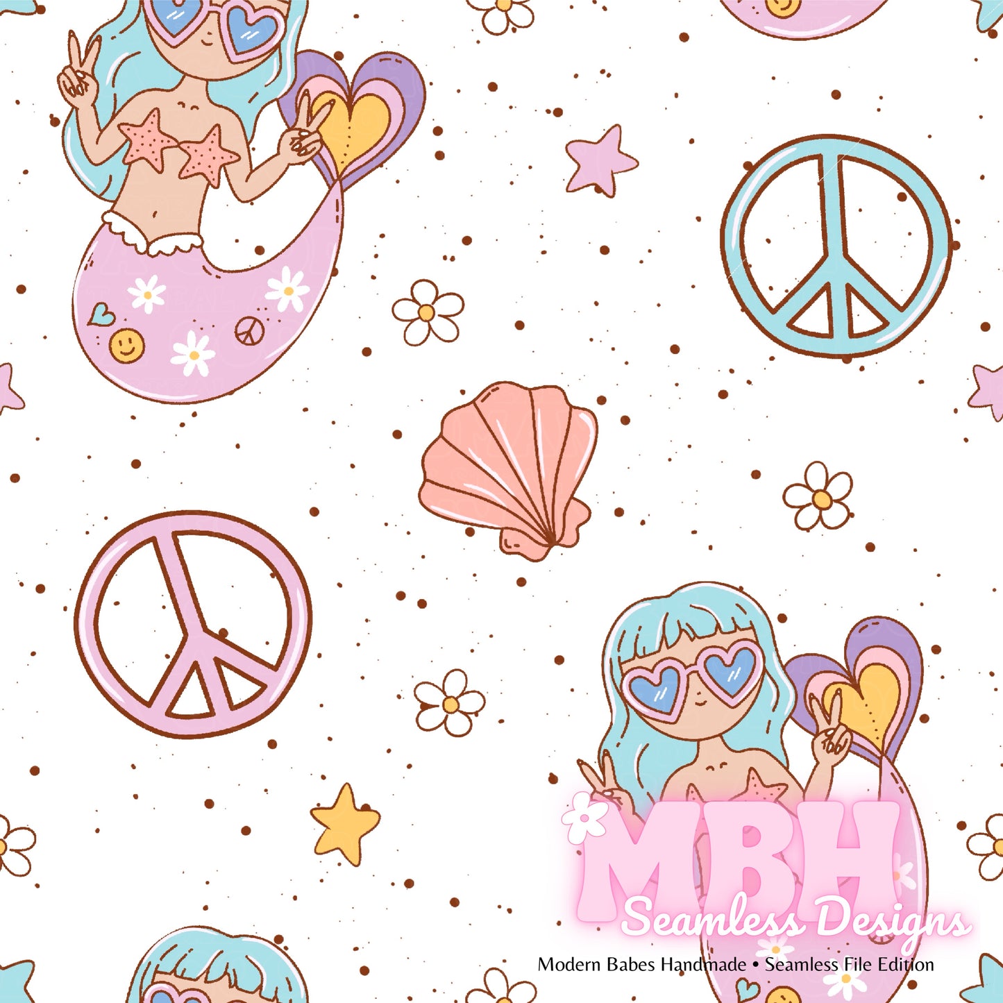 Groovy Mermaid Seamless Pattern MULTIPLE COLORWAYS