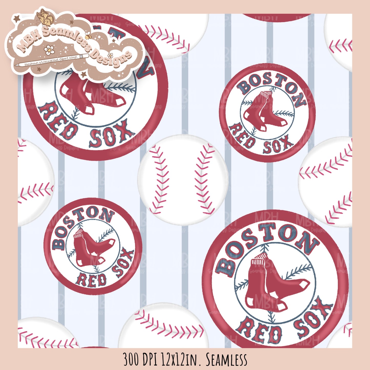 Boston Sox Baseball Stripes Seamless Pattern