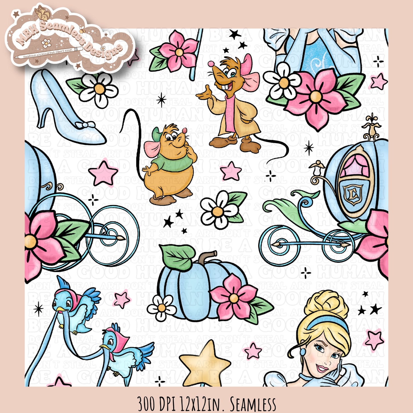 Starry Cinderella Seamless Pattern & PNG