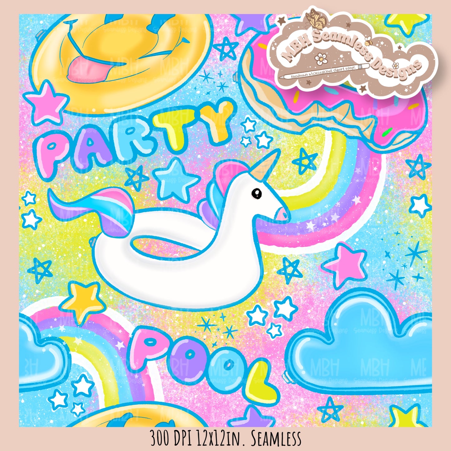 Pool Party Seamless Pattern • Multiple Colorways • PNG