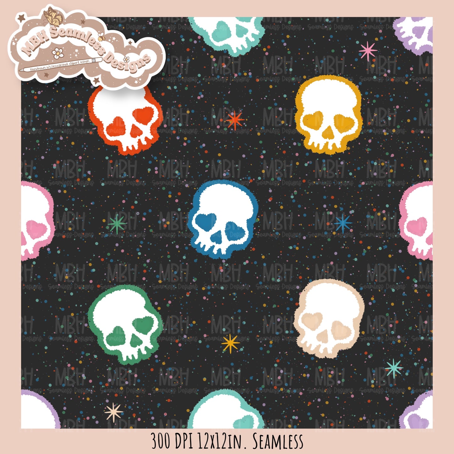 Starry Skulls Seamless Pattern // Assorted Colorway Options