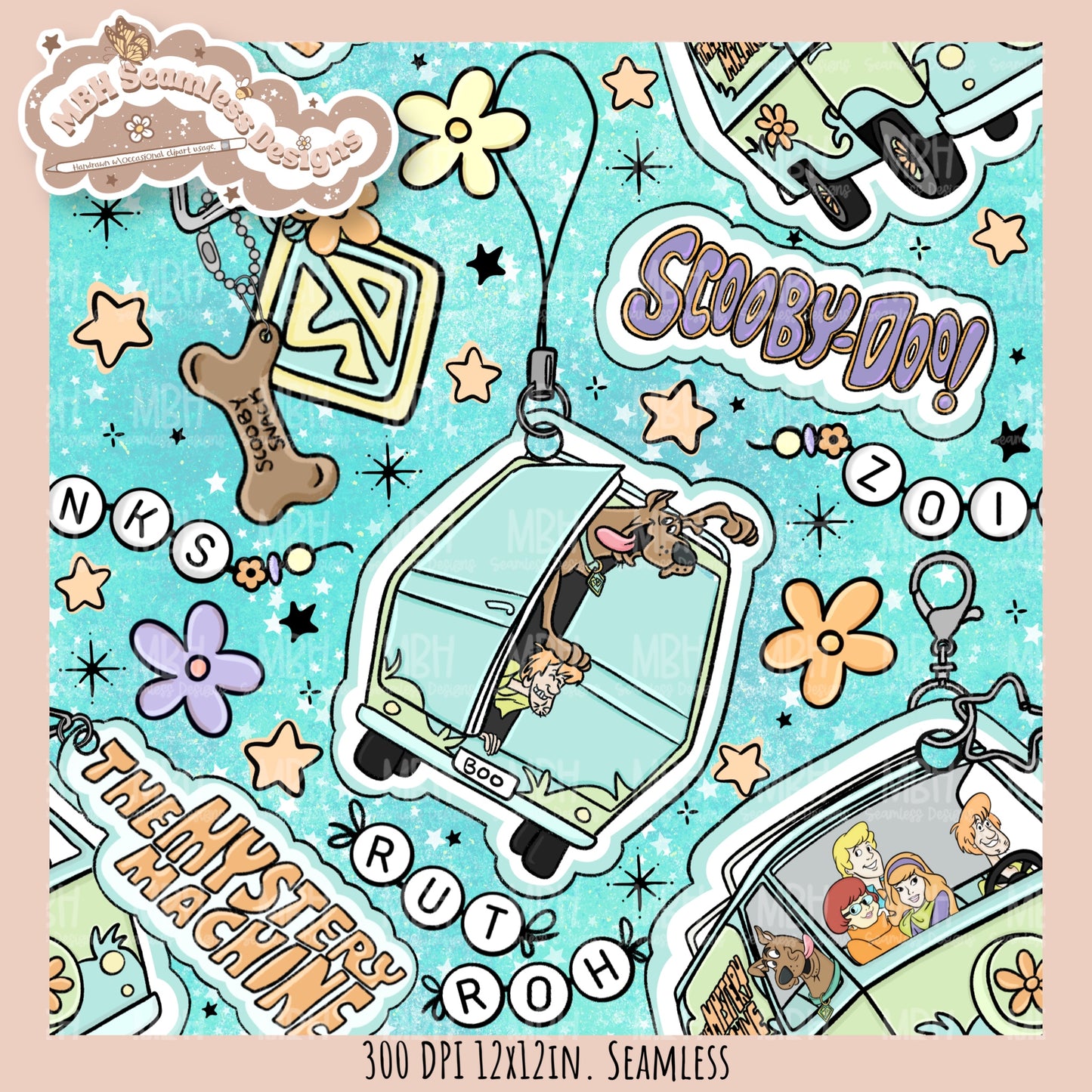 Scooby Charms Seamless Pattern MULTIPLE COLORWAYS // PNG