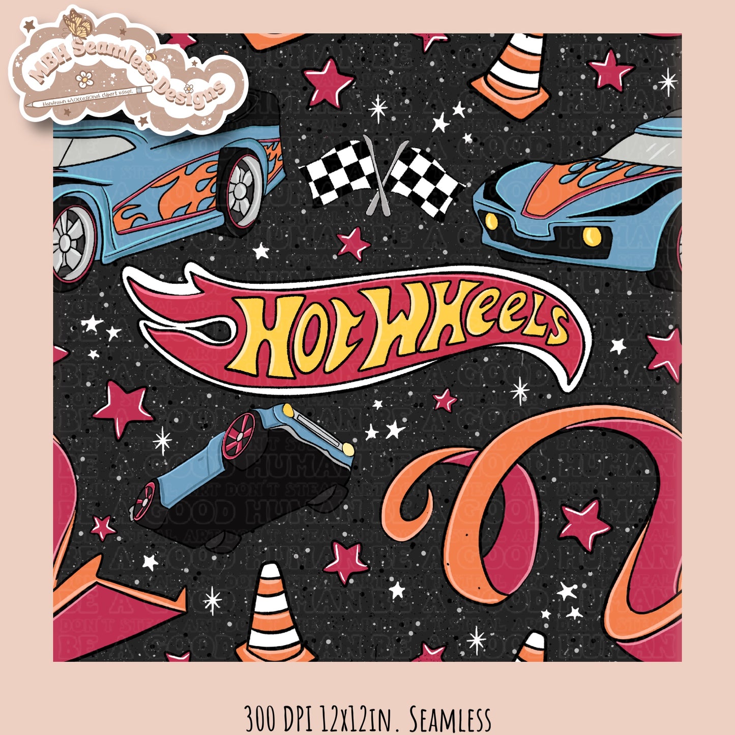 Hot Wheels Seamless Pattern Multiple Colorways