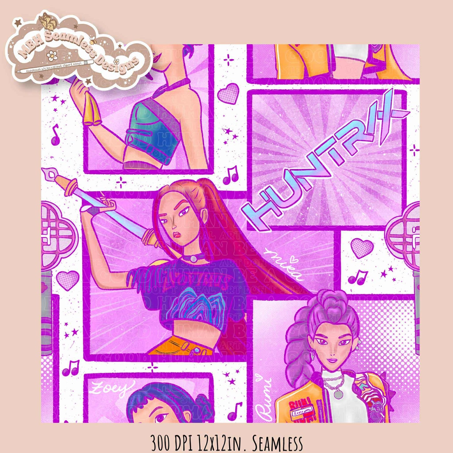 Comic Huntrx Seamless Pattern // PNG // Assorted Colorways