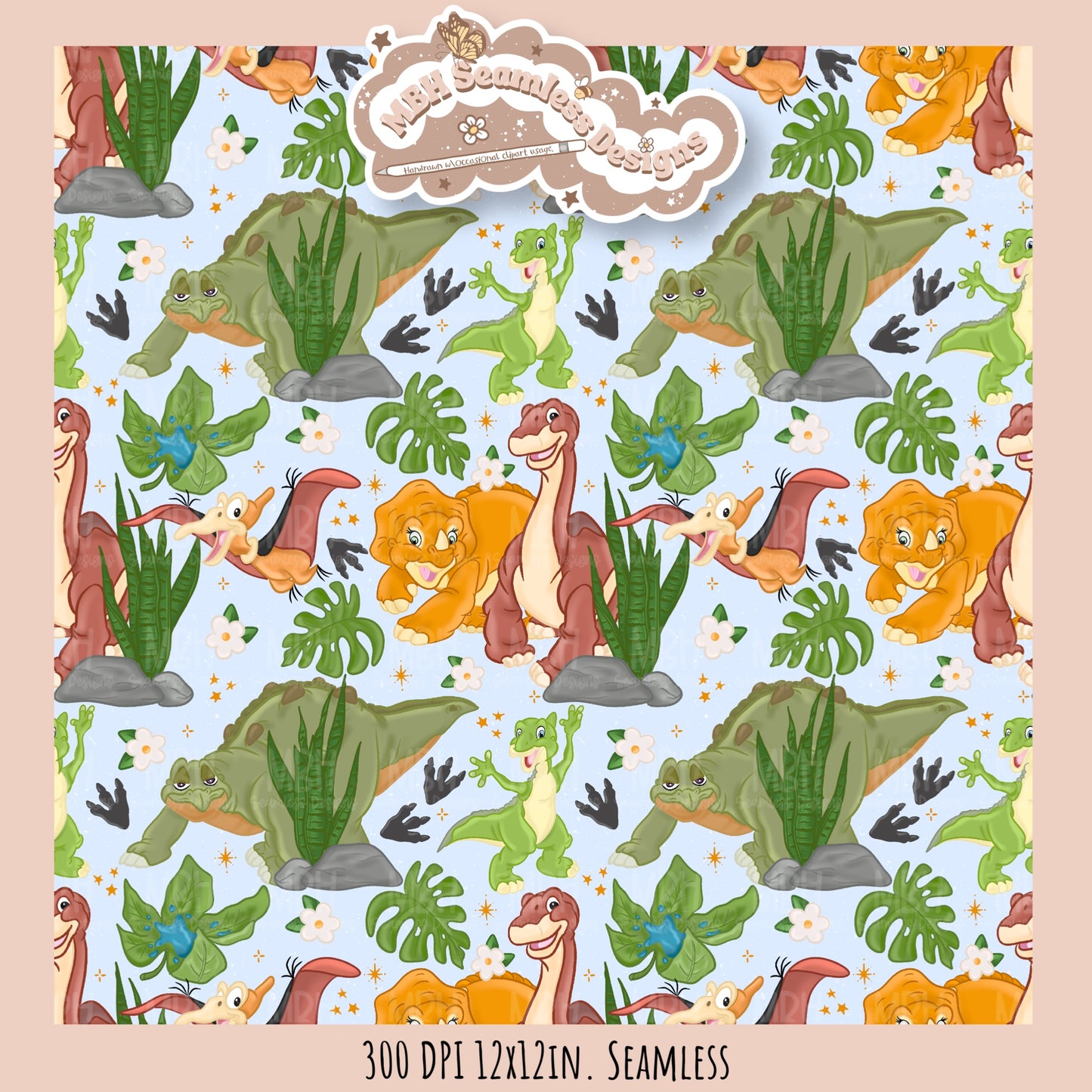 LBT Daisy Dinosaurs Seamless Pattern // Multiple Colorway Options