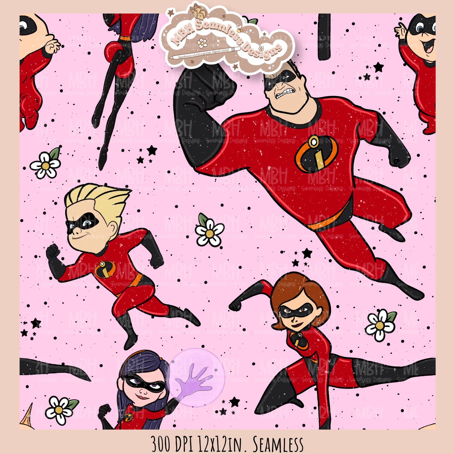 Girly Floral Spex Incredibles Seamless Pattern // PNG • MULTIPLE COLORWAYS
