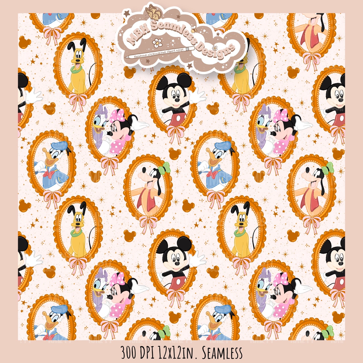 Coquette Framed Mouse and Friends Seamless Pattern • PNG • Assorted Colorway Options
