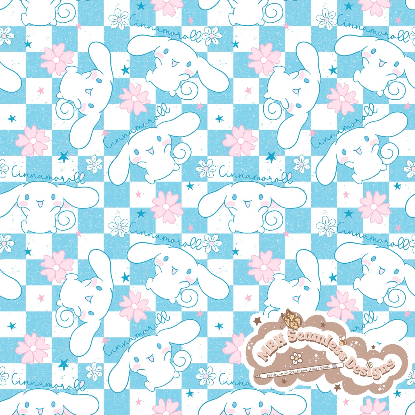 Cinnamoroll Checkered Seamless 2 Colorways Seamless Pattern