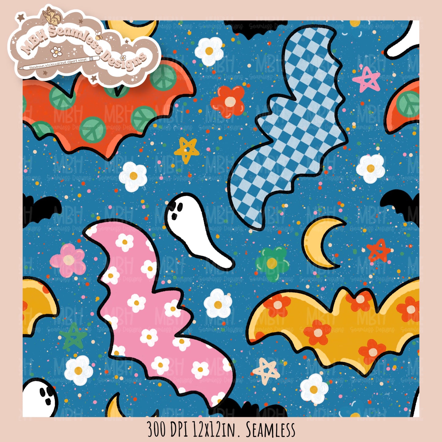 Groovy Bats Seamless Pattern // Assorted Colorway Options