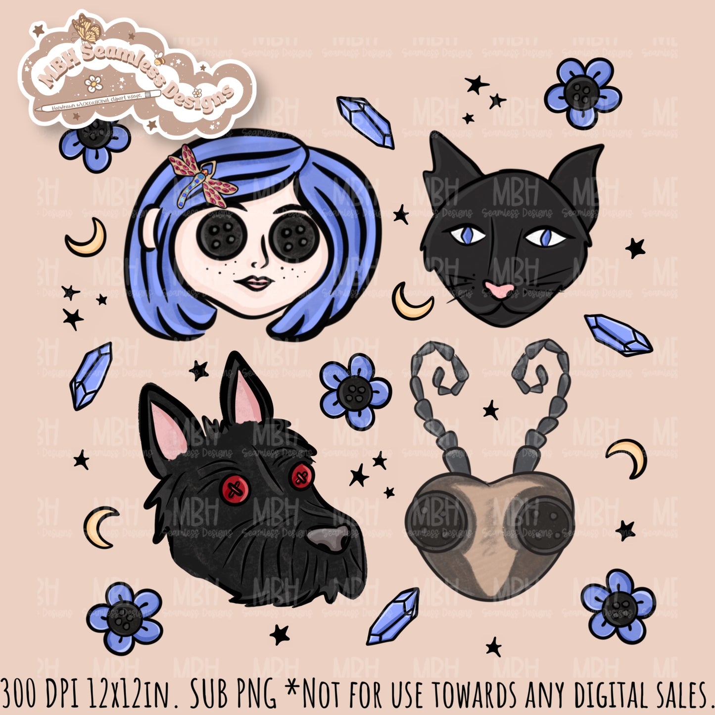 Button Eyes Seamless Pattern // PNG // Multiple Colorway Options