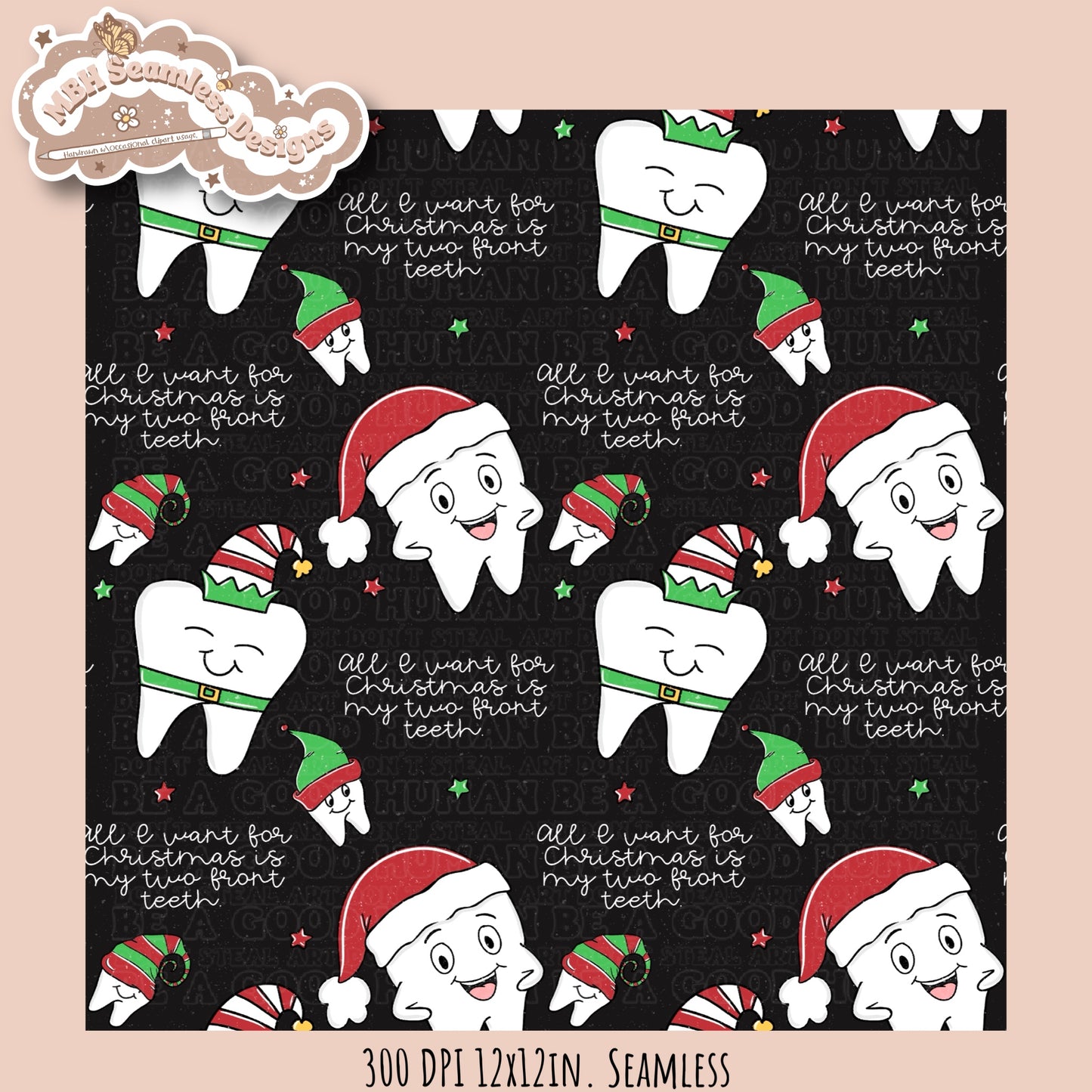 Two Front Teeth Christmas Seamless Pattern MULTIPLE COLORWAYS