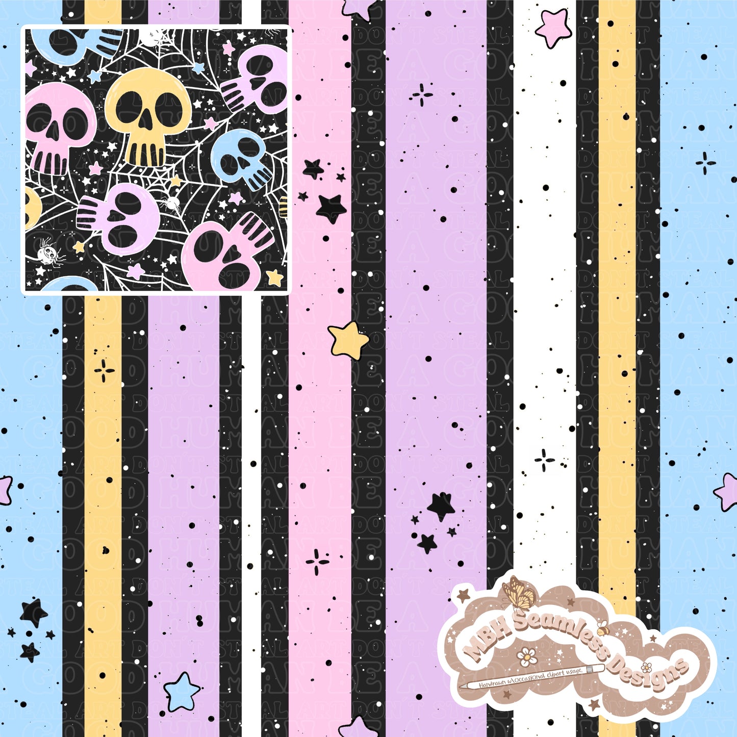 Pastel Spiderweb Skulls Seamless Pattern & COORDS MULTIPLE  COLORWAYS