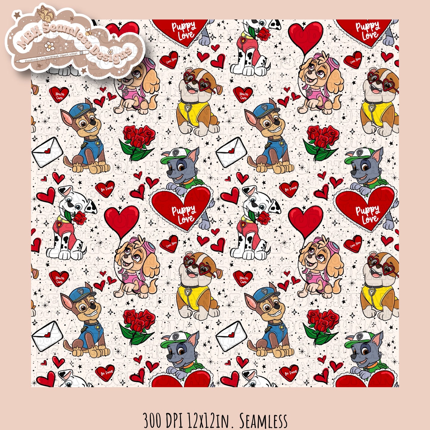 Puppy Love Seamless Pattern & PNG Multiple Colorway Options