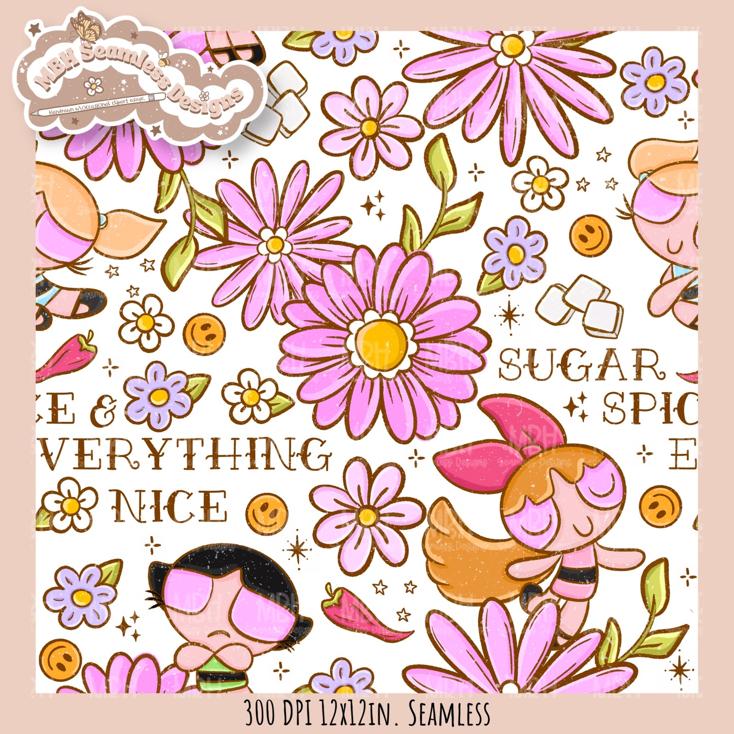 Sugar Spice Nice PPG Seamless Pattern // PNG // Assorted Colorway Options