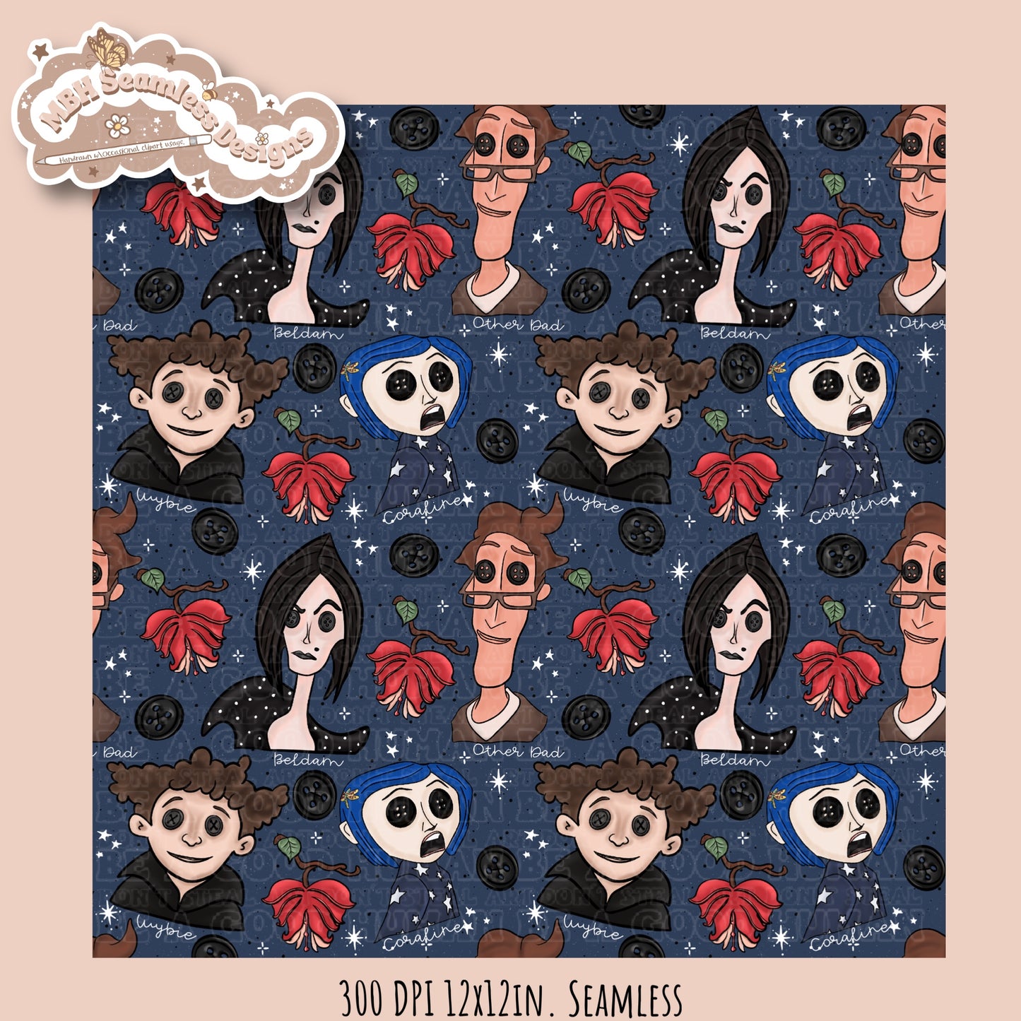 Bleeding Hearts Button Eyes Seamless Pattern Multiple Colorway Options