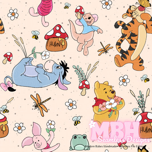 Cottagecore Pooh & Friends MULTIPLE COLORWAYS Seamless Pattern