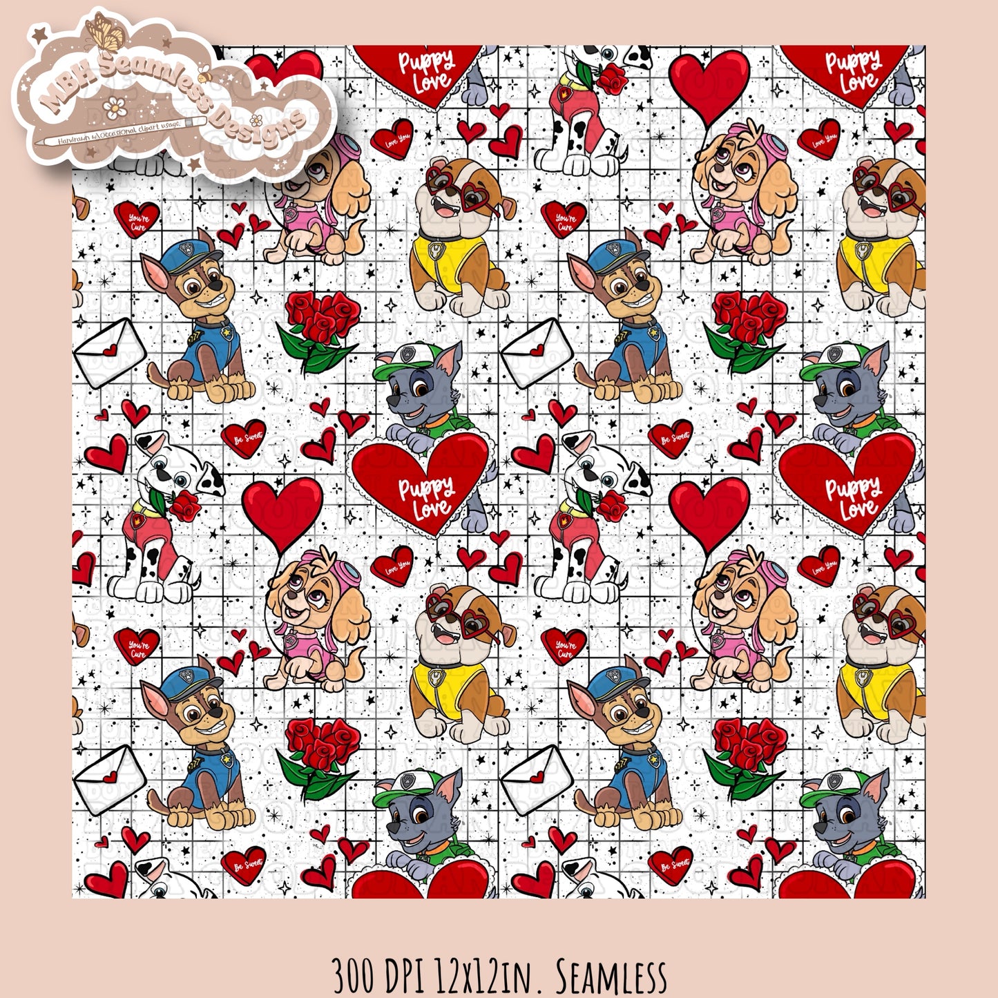 Puppy Love Seamless Pattern & PNG Multiple Colorway Options