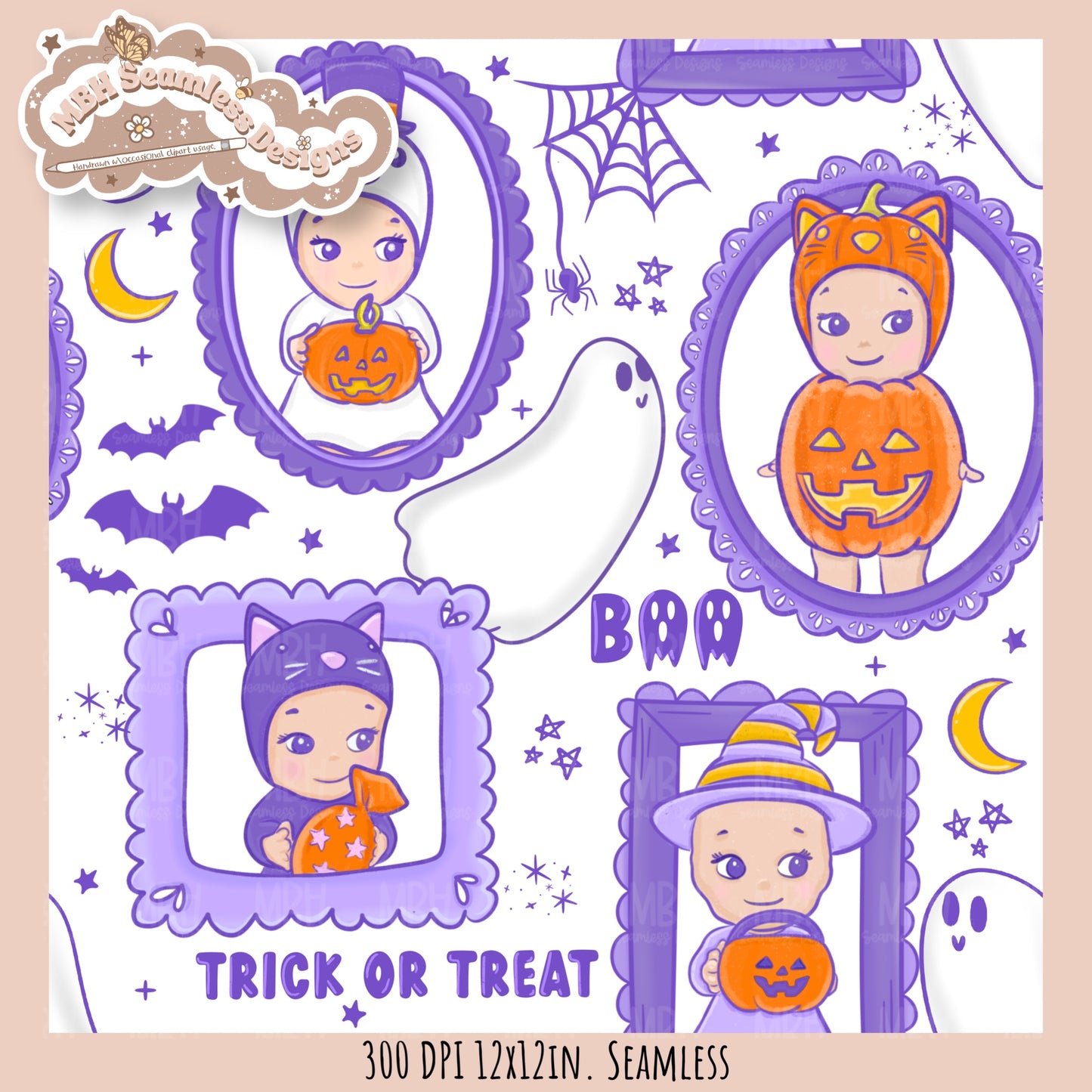 Sonny Angels Spooky Frames Seamless Pattern // PNG // Assorted Colorway Options