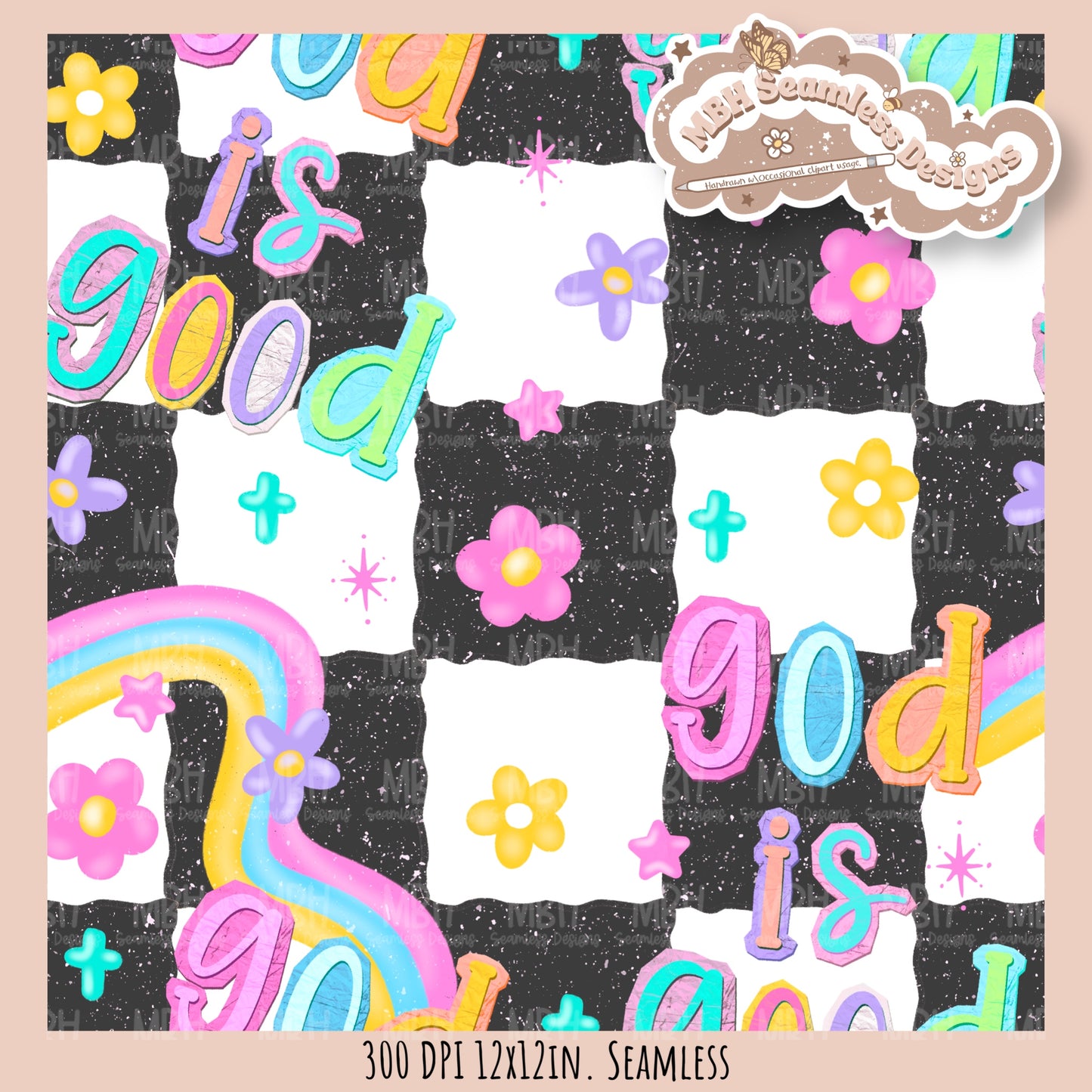 Groovy God Is Good Seamless Pattern // SUB PNG // Multiple Colorway Options