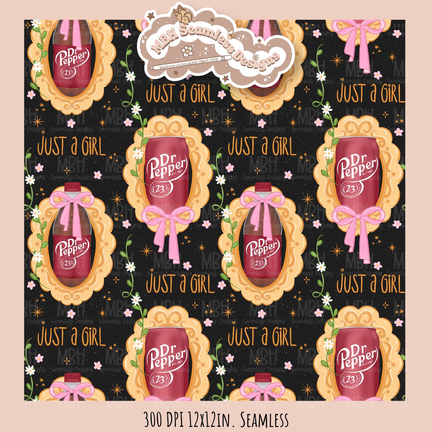 Coquette Dr.Pepper Frames Seamless Pattern//Multiple Colorway Options