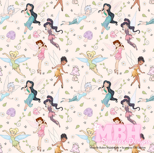 Tink & Friends Floral Seamless Pattern