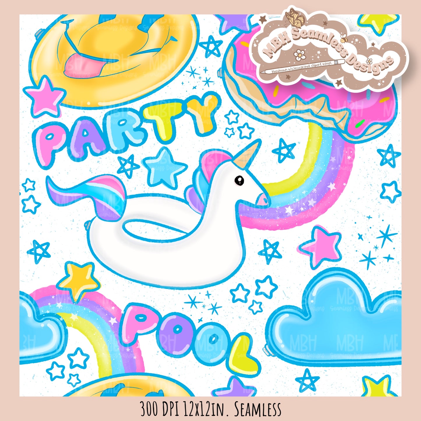 Pool Party Seamless Pattern • Multiple Colorways • PNG