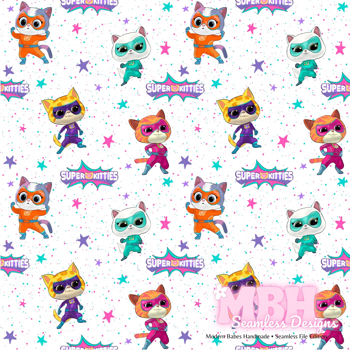 Super Kitties Starry Spex Assorted Colorways Seamless Pattern & PNG