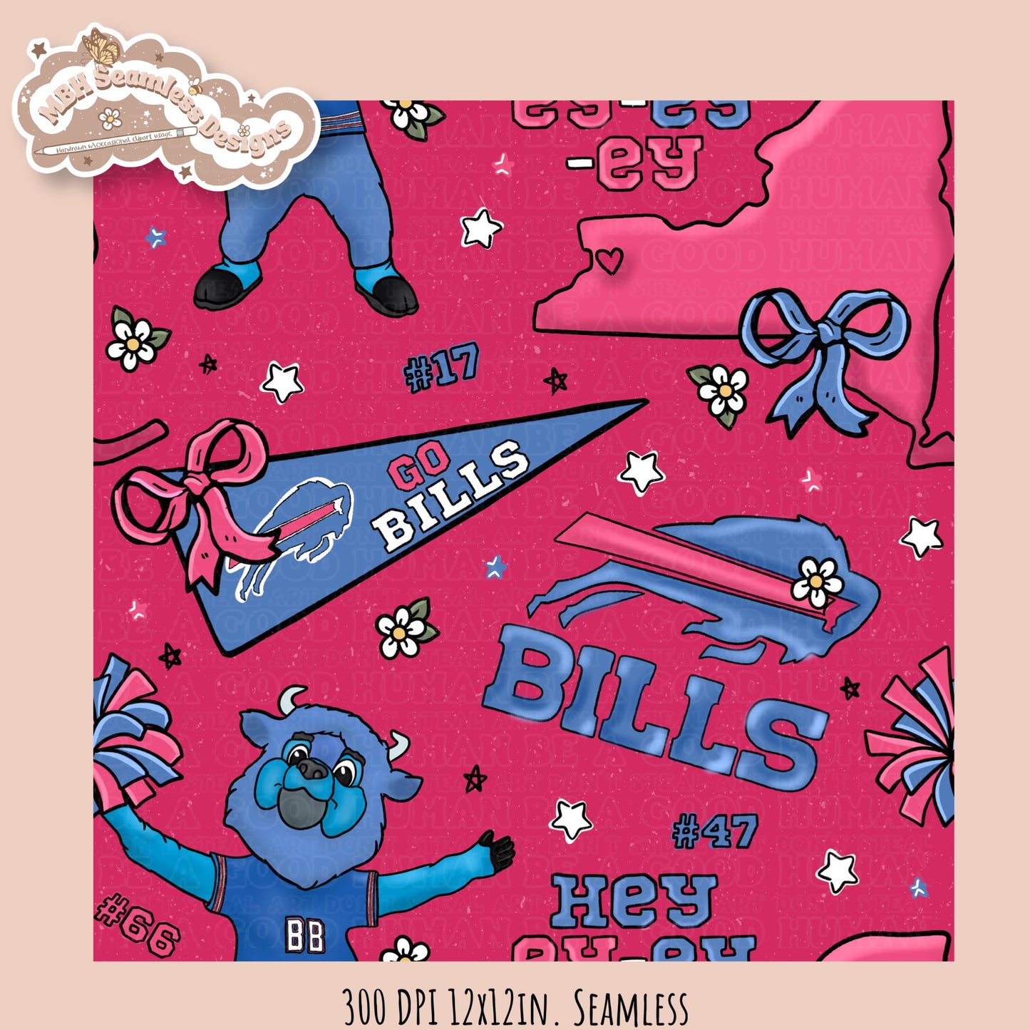 Bills x Daisies Football Seamless Pattern // Assorted Colorways